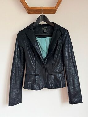 Wet Seal Black Faux Leather Blazer with Mint Lining